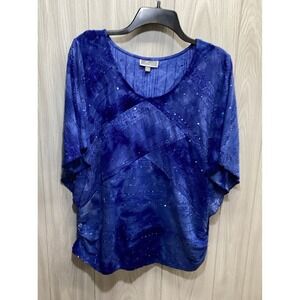 JM COLLECTION Women's (Size 2X) Flutter Sleeve Round Neck Shirt Front Accent